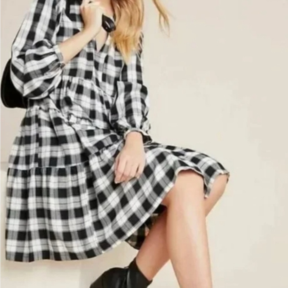 Anthropologie Maeve Black and White Plaid Dress, size XL